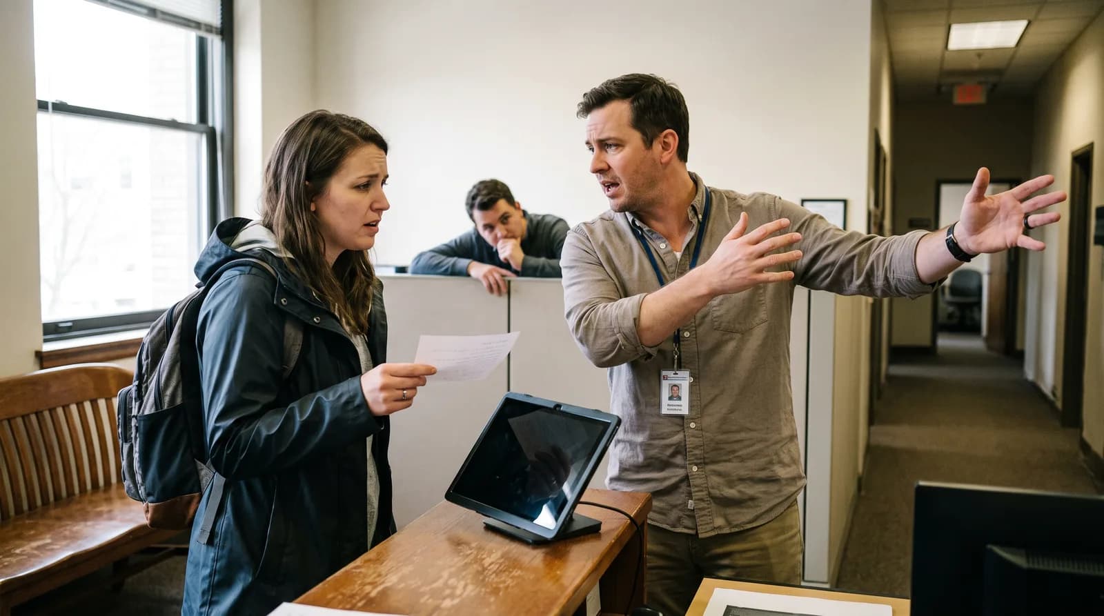 Dental office staff reviewing an AI receptionist call flagged for a mistake